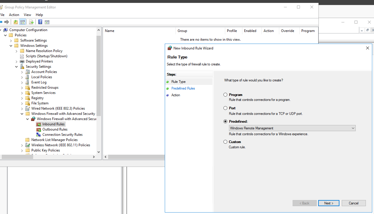 Abbildung: WinRM-Firewallkonfiguration für Ingram Micro COCKPIT-GPO